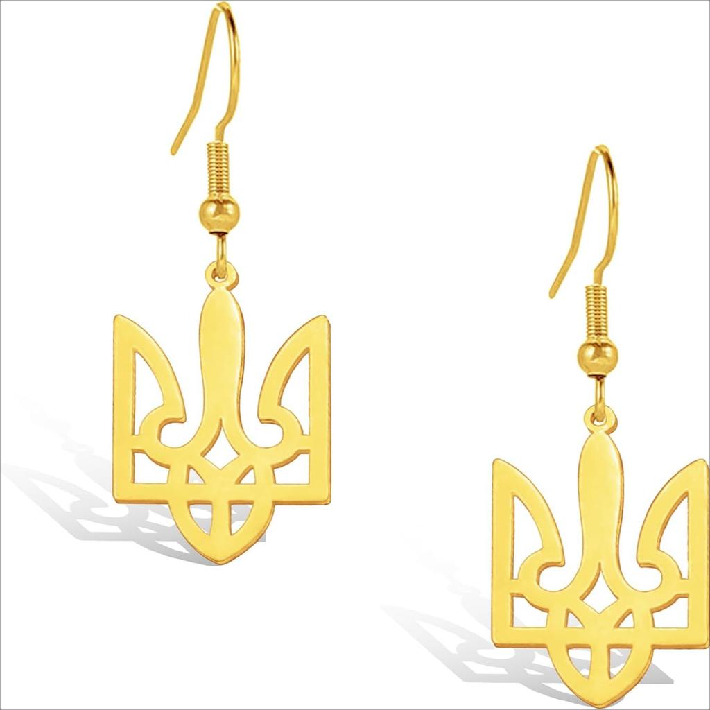 Ukraine Earring Stainless Steel Ukrainian Flag Trident Drop Earrings for Women Coat of Arms of Ukrainian National Emblem Jewelry