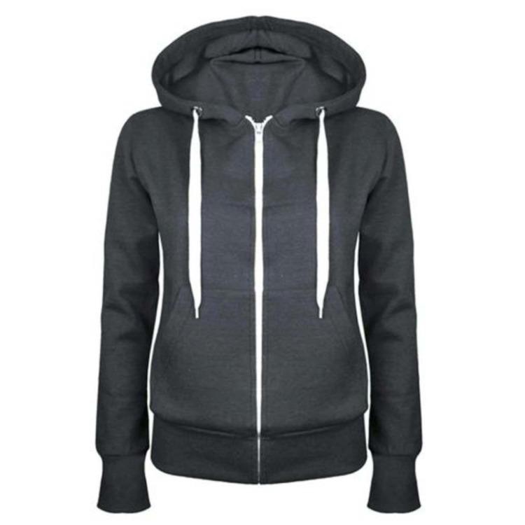 Women Casual Long Sleeve Hooded Zipper Sweatshirt Jacket With Pocket