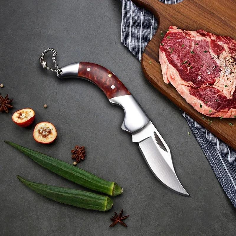Stainless Steel Cut Fruit Knife Wooden Handle Folding Knife Household Melon Fruit Paring Vegetables Knife Pocket Knife