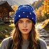 Stylish Cold Weather Headgear Bling Rhinestone Knitted Hat Street Punk Knit Winter Personalized Trendy Hat Warm Skull Cap for Women Autumn