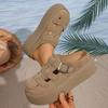 Summer Waterproof Table Slippers Women's Round Head Deep Mouth Metal Buckle Non-slip Wear-resistant Flat Sandals