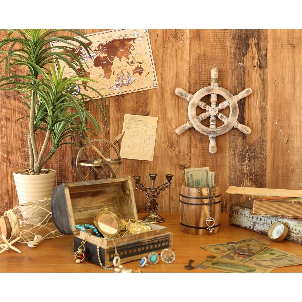 Tomo Corporation Wooden Ship Wheel Wall Decor Decorative Marine Steering Wheel Nautical Coastal Hanging Ornament 25cm