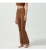 High-Waisted Women's Seamless Ribbed Yoga Flare Pants with Tummy Control