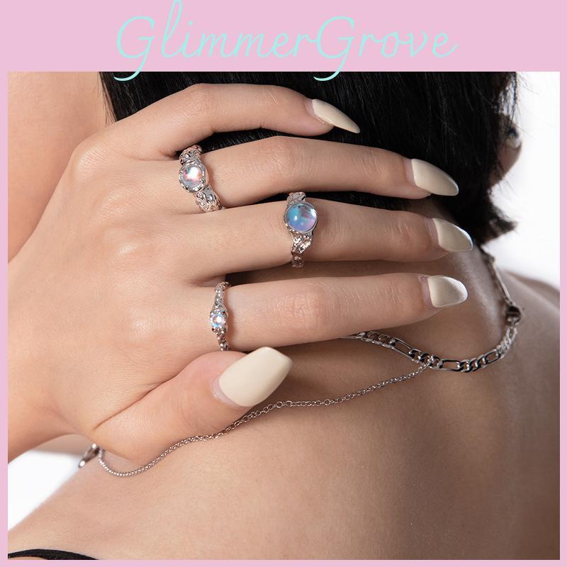 Elegant Korean Style Geometric Ring Set With Moonstone Perfect For Gifts And Fashion