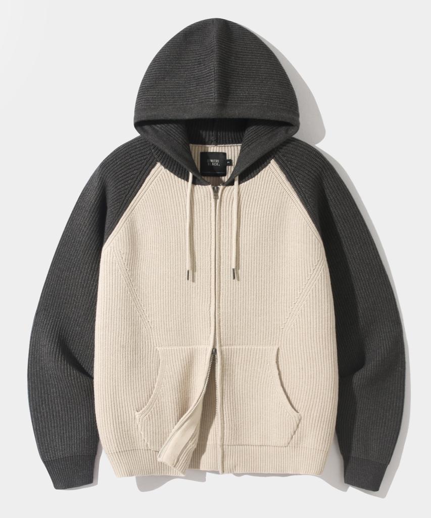 Dimiteulibeullaeg 2Way Raglan Two-Tone Knit Zip-Up Hoodie_Oatmeal & Charcoal