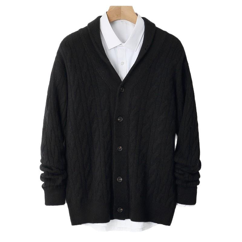 Men'S Vintage Jacket, Autumn/Winter 100% Wool Knit Cardigan, Green Fruit V-Neck Cashmere Jacket