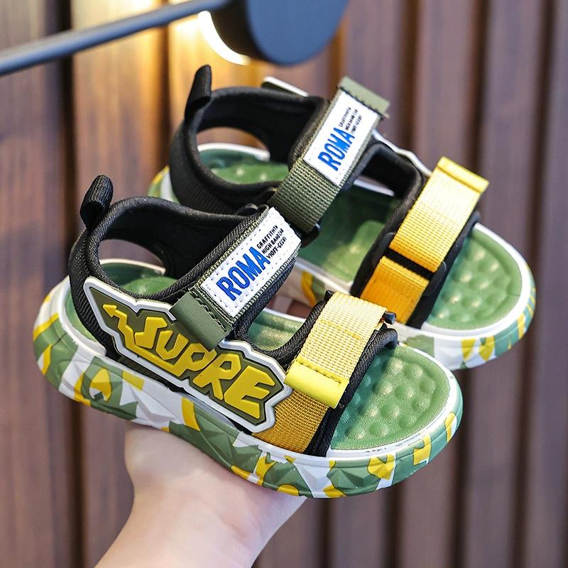 Boys Summer Non-slip Soft Bottom Sandals Middle and Small Children Handsome Velcro Beach Sandals