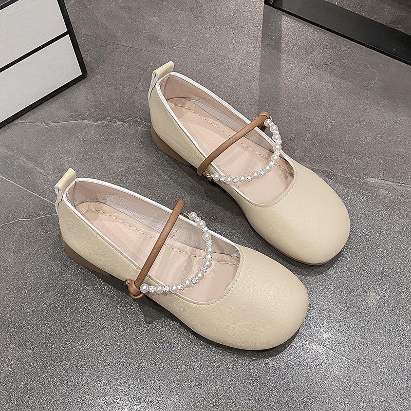 

Soft sole round head flat heel Mary Jane single shoes new spring and summer elegant fairy style with skirt fashionable grandma shoes 40 абрикосовый