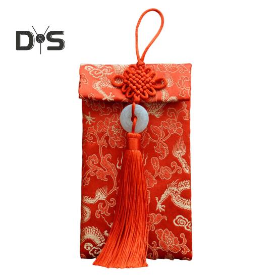 Roter Umschlag aus Kunstseide, chinesische Hochzeit, rote Tasche, Glücksgeld, Hongbao-Karte, Geldumschlag mit chinesischem Knoten für Neujahr, Frühlingsfest, Hochzeit
