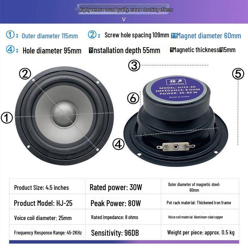 4.5-6 Inch 30W Mid-Range Home Speaker Audio System