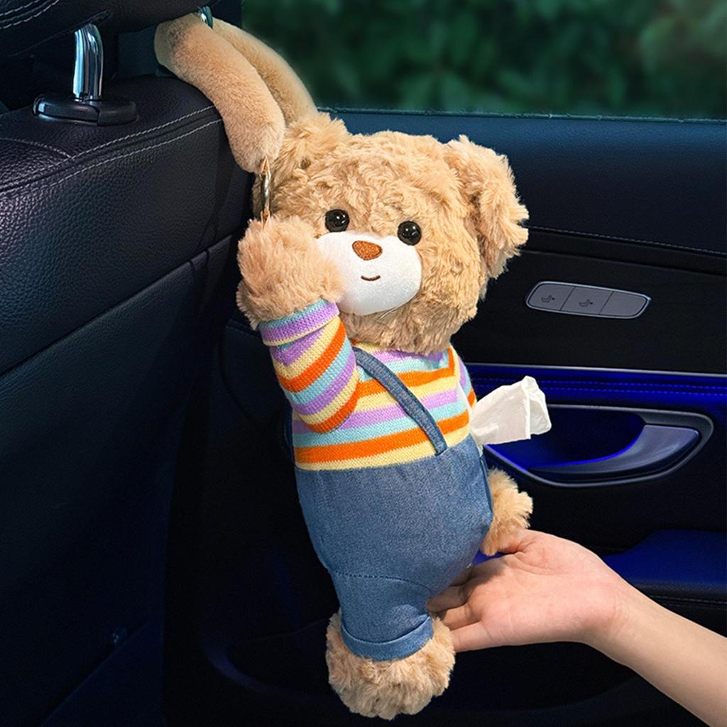 Tissue Holder For Car Plush Bear Automotive Napkin Organizer Cartoon Tissue Box Cover For SUVs RVs Sedans Trucks Drivers Car
