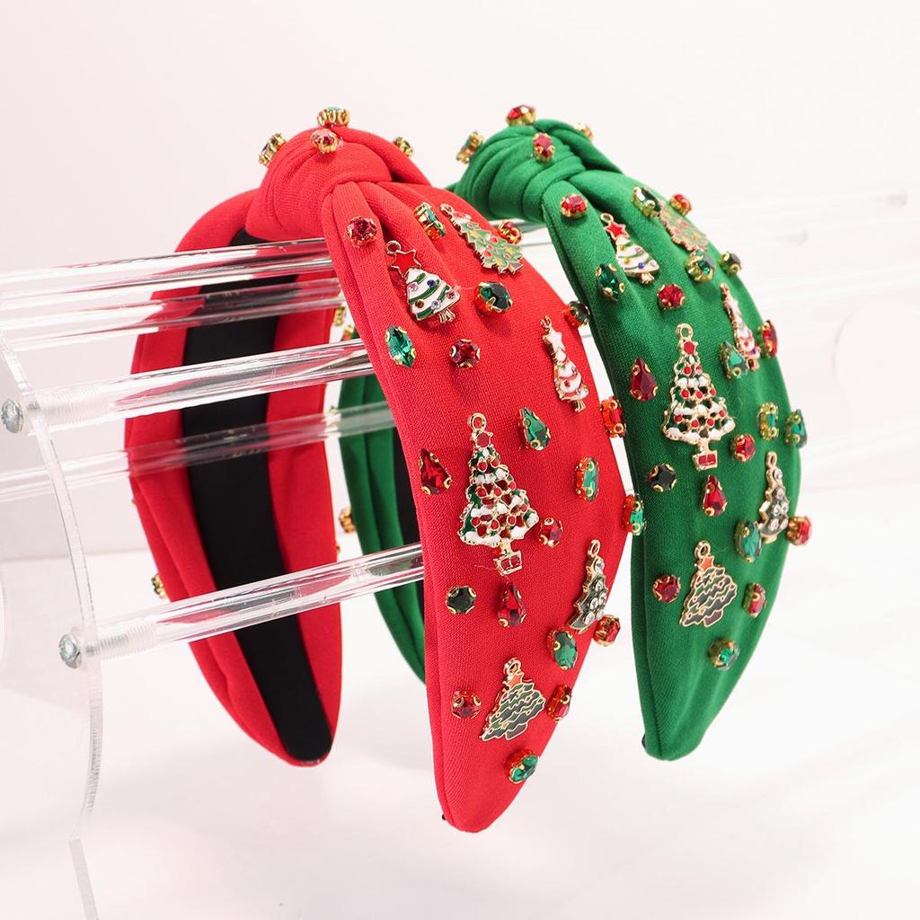 European-American Red Rhinestone Christmas Headband & Hair Clip