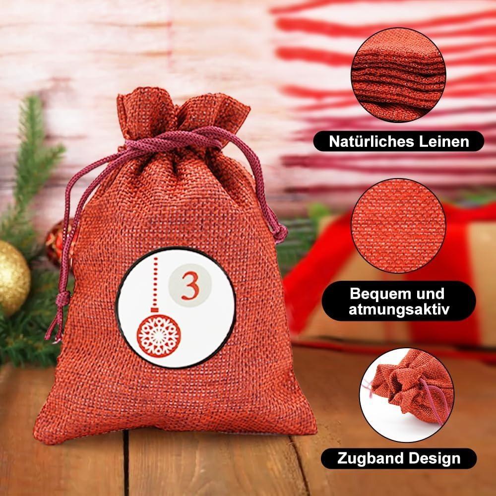 24pcs Christmas Linen Bag Drawstring Bag Set Party and Gathering Gift Box Cosmetics Jewelry Candy Packaging and Storage Bag