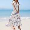 Boho Dress For Women Casual Loose Fit Summer Sundress Floral Print Dress With Pocket