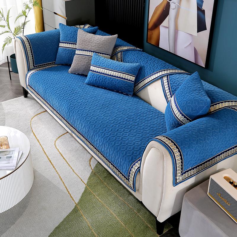 Podzimní plyšový potah na pohovku Zesílené prošívání Polštář na pohovku Moderní Jednoduché Jednobarevné popruhy Polštář na pohovku Obývací pokoj Teplý polštář