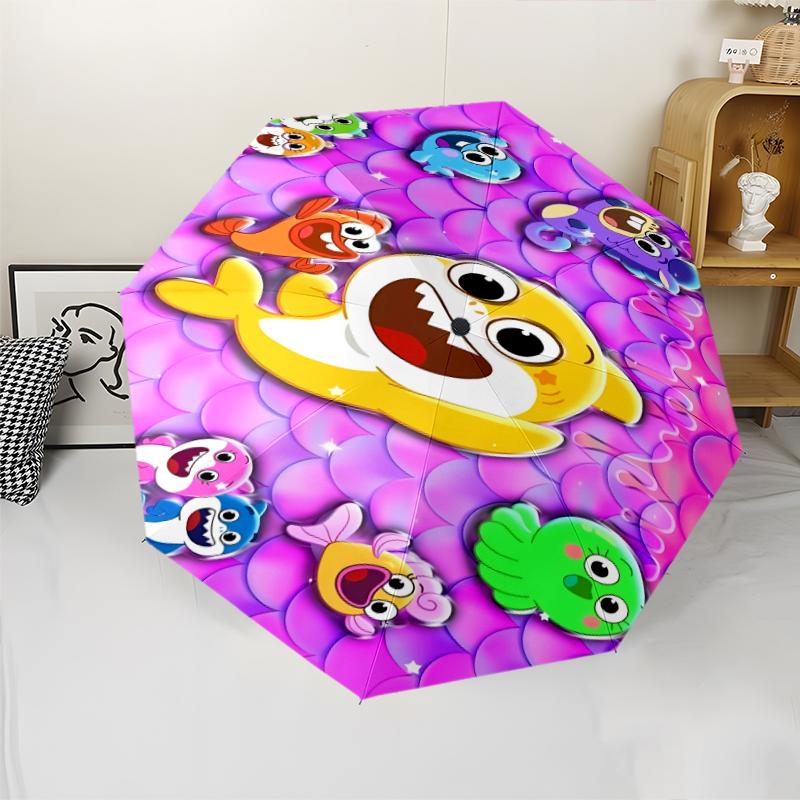 B-Baby Shark Print Automatic Umbrella, 8 Rib Iron Frame, Plastic Handle, Suitable for Outdoor Travel &Daily , Ideal Gift