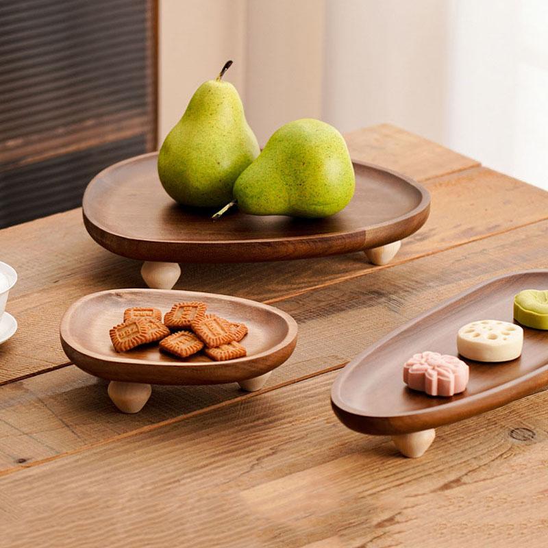 Yüksek Ayaklı Premium Akasya Ağacı Servis Tepsisi Ayaklı Düzensiz Şekilli Meyve ve Atıştırmalıklar İçin Saklama Düzenleyici Ev Kullanımı İçin İdeal