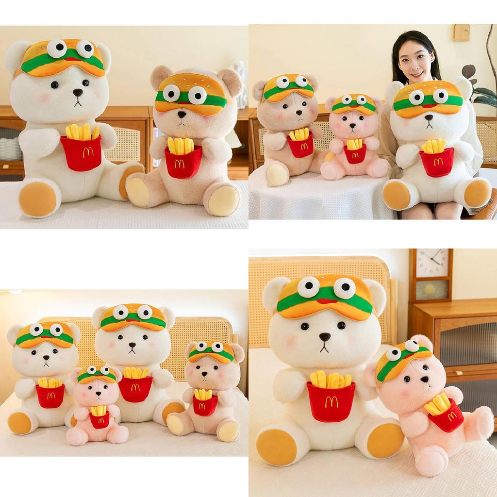 Adorable Large Burger And Fries Bear Plush Toy Cute Stuffed Animal Pillow Gift
