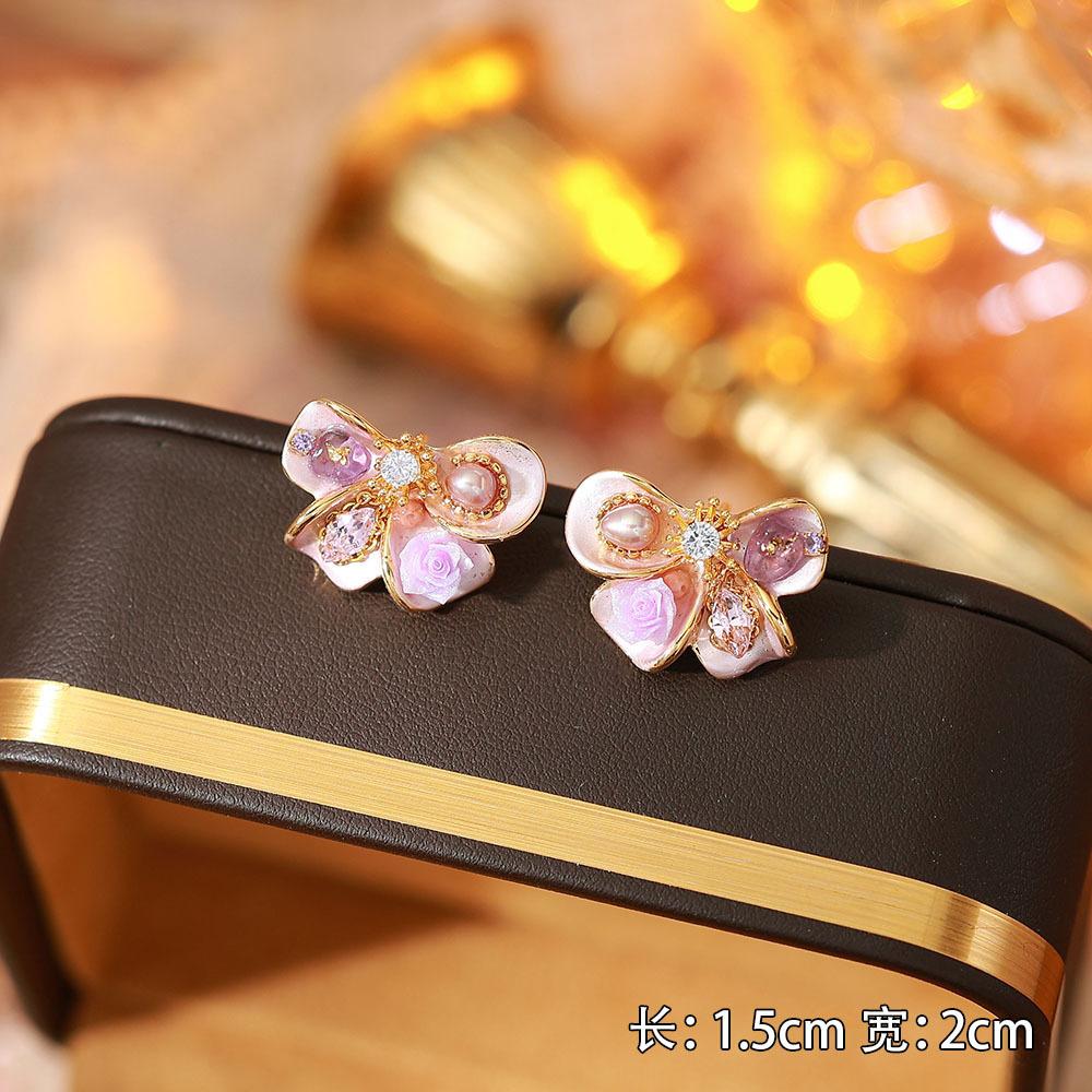 Ainibenni Original Design Enamel Painted Earrings for Women, Monet Garden Oil Painting Style Stud Earrings