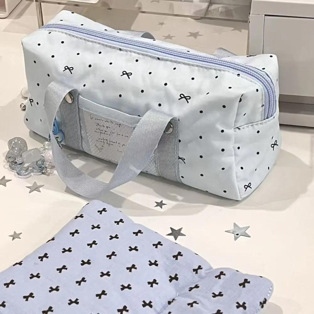 Portable Blue Polka Dot Pencil Case Multi-functional Bow Pattern Stationery Bag Large-capacity Stationery Pouch Students Gift