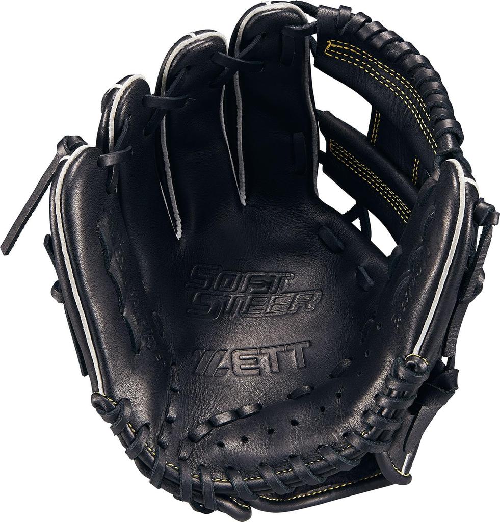 ZETT Youth Baseball Soft Black BJGB74510F Glove, Steer, All-Around, Left-Handed Throw, (1900), Size SS,