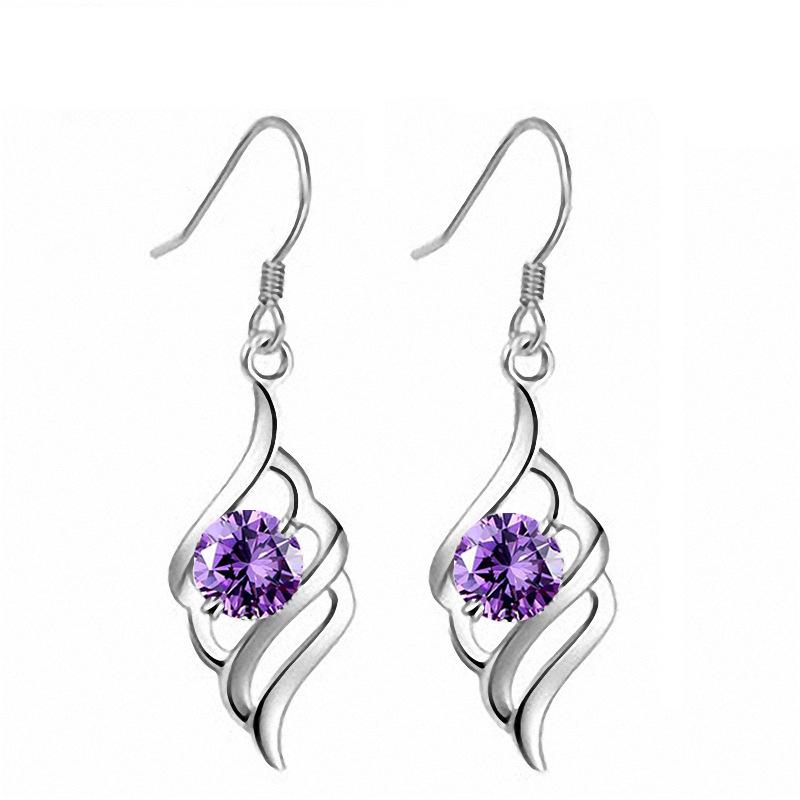 White Gold Plated Amethyst Angel Wing Dangle Earrings with Zircon