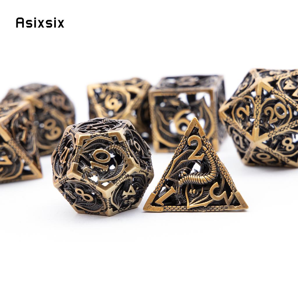 7 buc zaruri metalice Dragon negru auriu, set de zaruri poliedrice metalice goale, potrivite pentru joc de rol RPG, joc de cărți