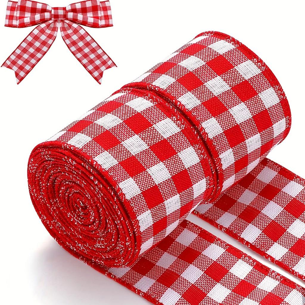 Beautiful Christmas Red And White Check Ribbon For Stylish Bow Crafting And Decor