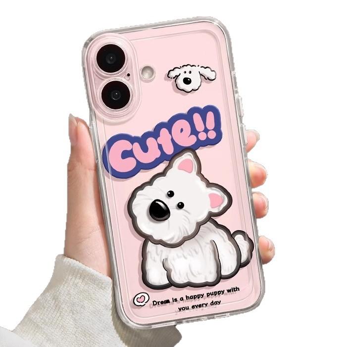 Crooked head puppy iPhone17 mobile phone case 17promax new 17pro transparent tpu women's Air advanced 16