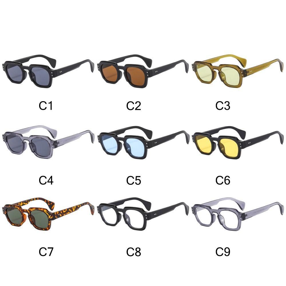 Trendy Punk Women's Square Sunglasses UV400 Protection Y2K Small Shades Rivets Sun Glasses for Beach/Travel/Streetwear