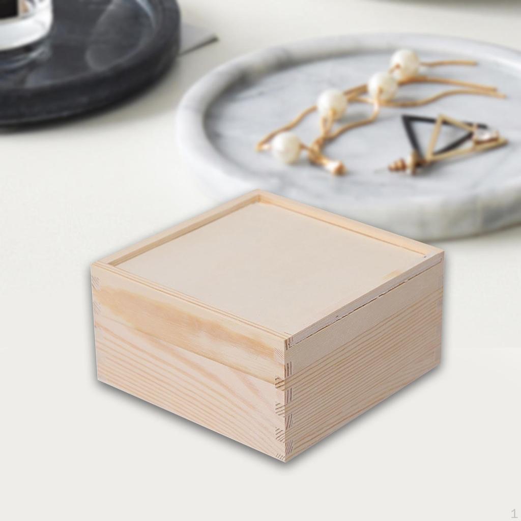 Drewniane pudełko na prezent, kwiat, niedokończony rustykalny pojemnik, drobiazg, cukierki ślubne na kartki