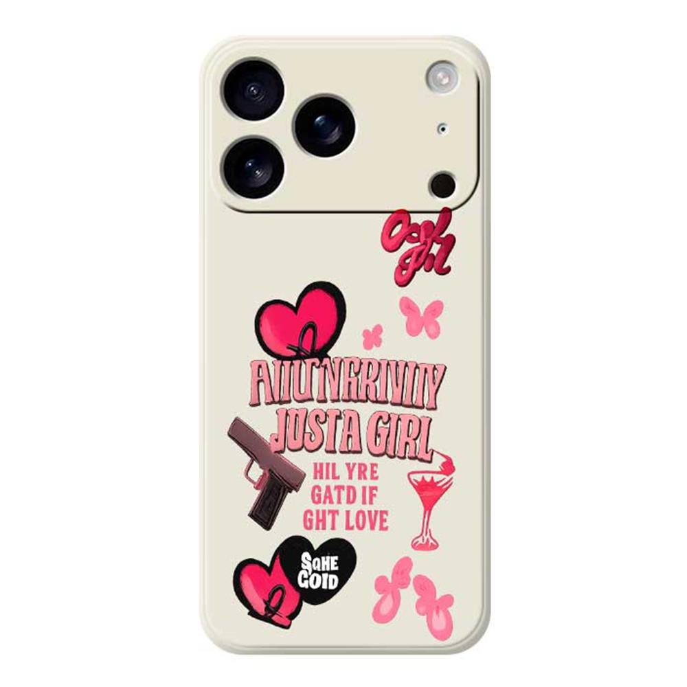 

For iPhone 17 Pro Case Pink Elements Pattern Printing Straight Edge TPU Phone Back Cover Beige