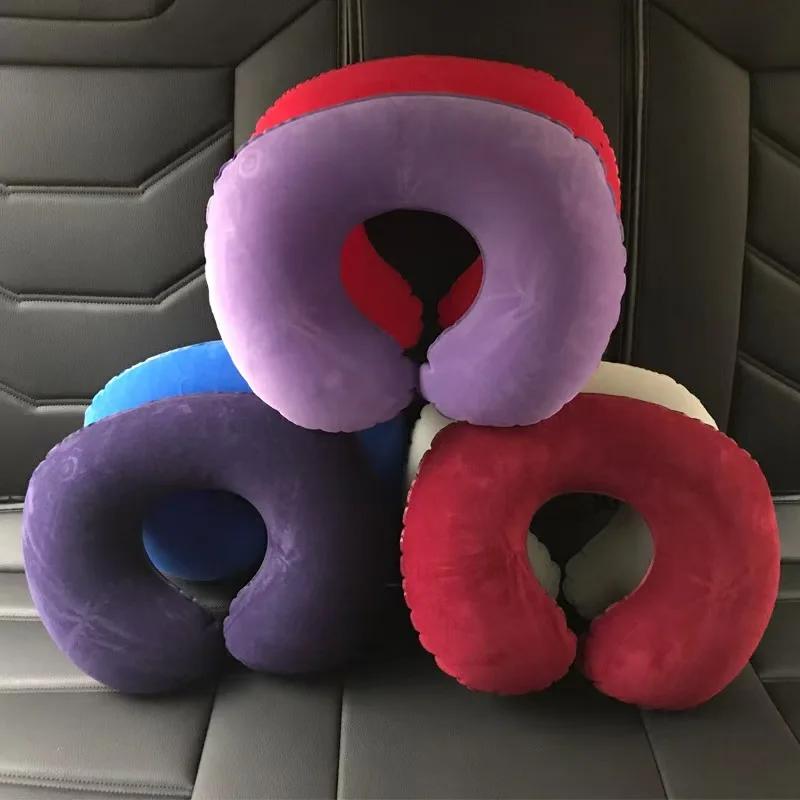 Travel Inflatable C-shaped Pillow for Car Airplane, Portable U-shaped PVC Plush Neck Pillow
