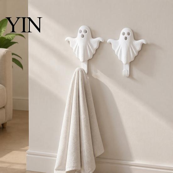 Minimalist White Hook 2Pcs 3D Printed Halloween Ghost Wall Hook, Decorative Hanger for Space Saving Organizer Hats Towels Keys, Creative Storage