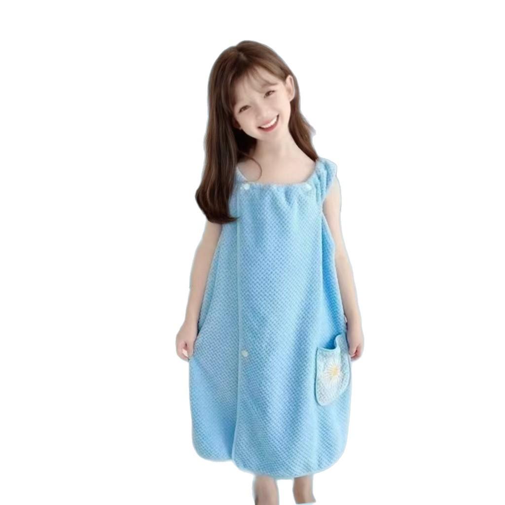 Polog Children's Quick-Dry Embroidered Bath Skirt Towel - Snap Button, Anti-Exposure, Non-Shedding, Non-Fading Coral Fleece.