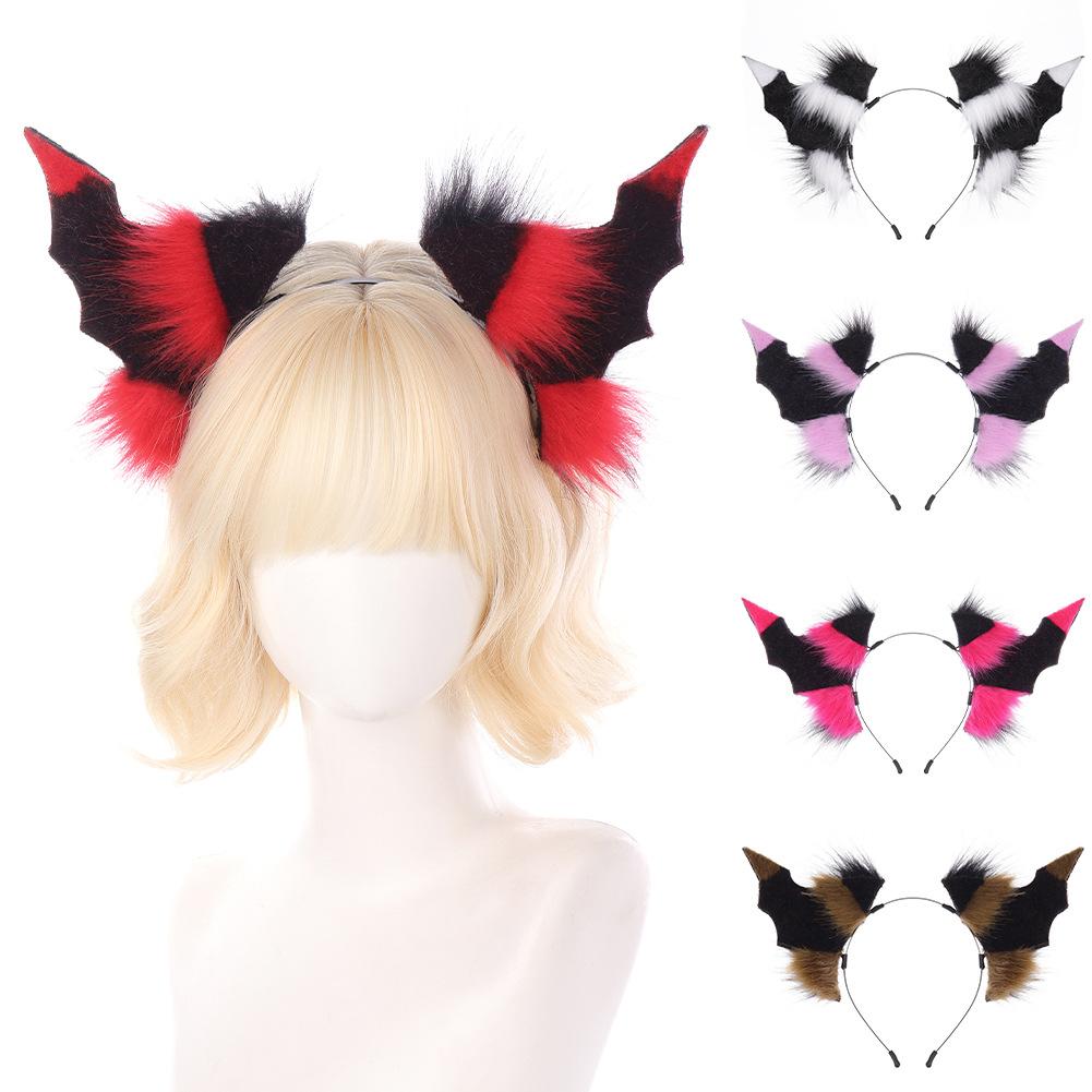 Halloween Dark Headdress Comic Convention Demon Horns Cosplay Props Bat Beast Ears Multi-Color Plush Unisex Headband Performance