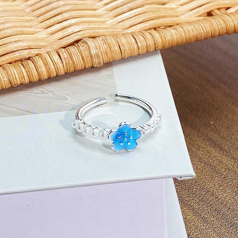 Spring Flowers Are Brilliant, Exquisite Multi-Colored Daisy Flowers, Pearl Rings, Light Luxury, High-End, Niche Design Rings