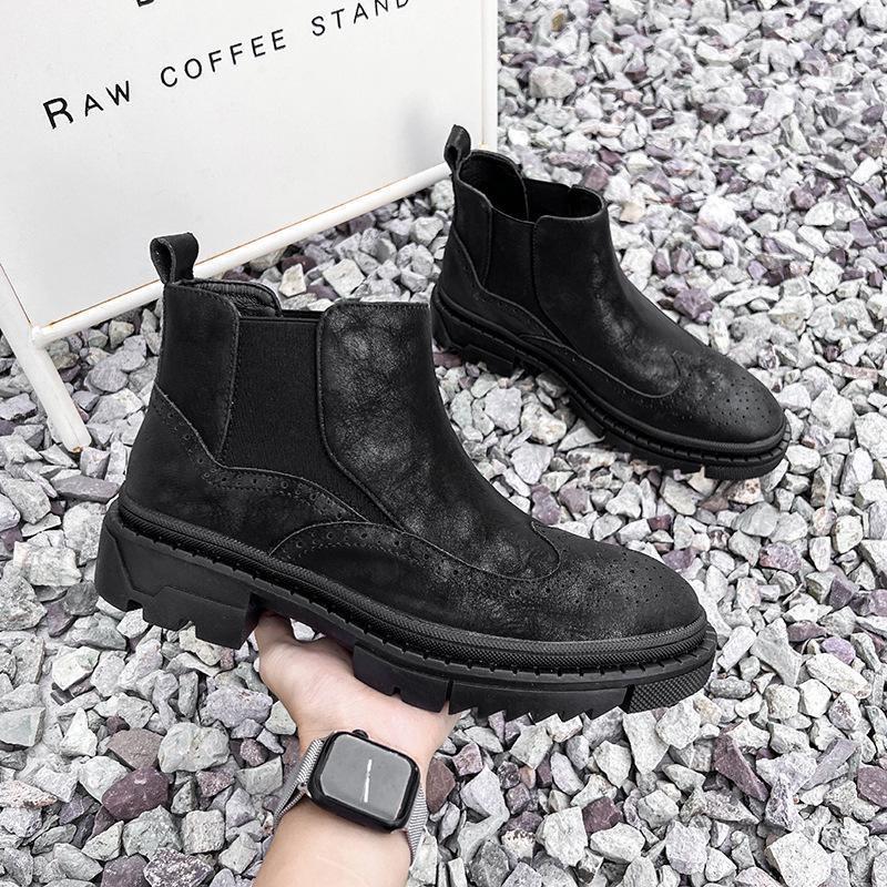 

Brock Chelsea boots men s genuine leather Martin boots high-top leather shoes platform heightening British style retro Chinese short boots 38