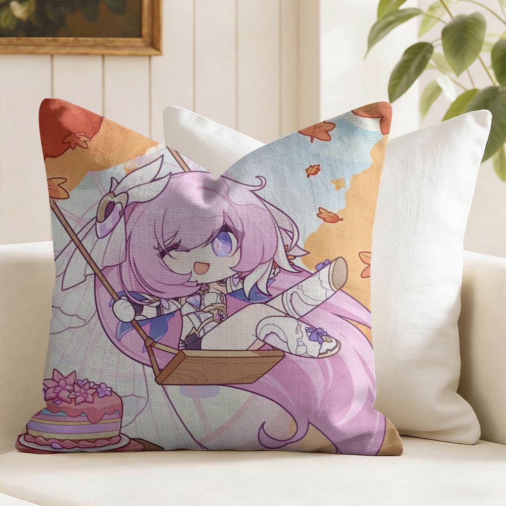 Elysia Animation HHonkai IImpact Cushion Cover Natural Linen Double Sided Print  Throw Pillow Case for Sofa Couch Home Decor