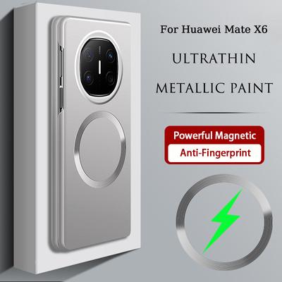 Luxuriöse, ultradünne Telefonhülle mit Metallic-Lackierung für Huawei Mate X6, magnetische, kabellose Aufladung, matte Anti-Fingerabdruck-Metallic-Matt-Abdeckung, harte PC-Schale