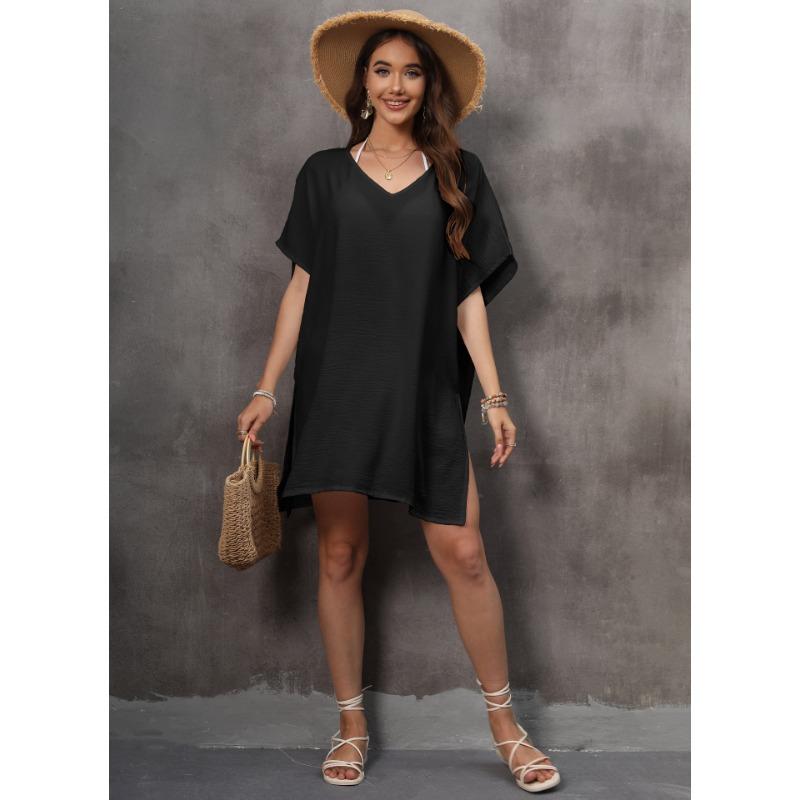 

Женское летнее V-образное вырезное новое пляжное свободное платье-бикини one size чёрный