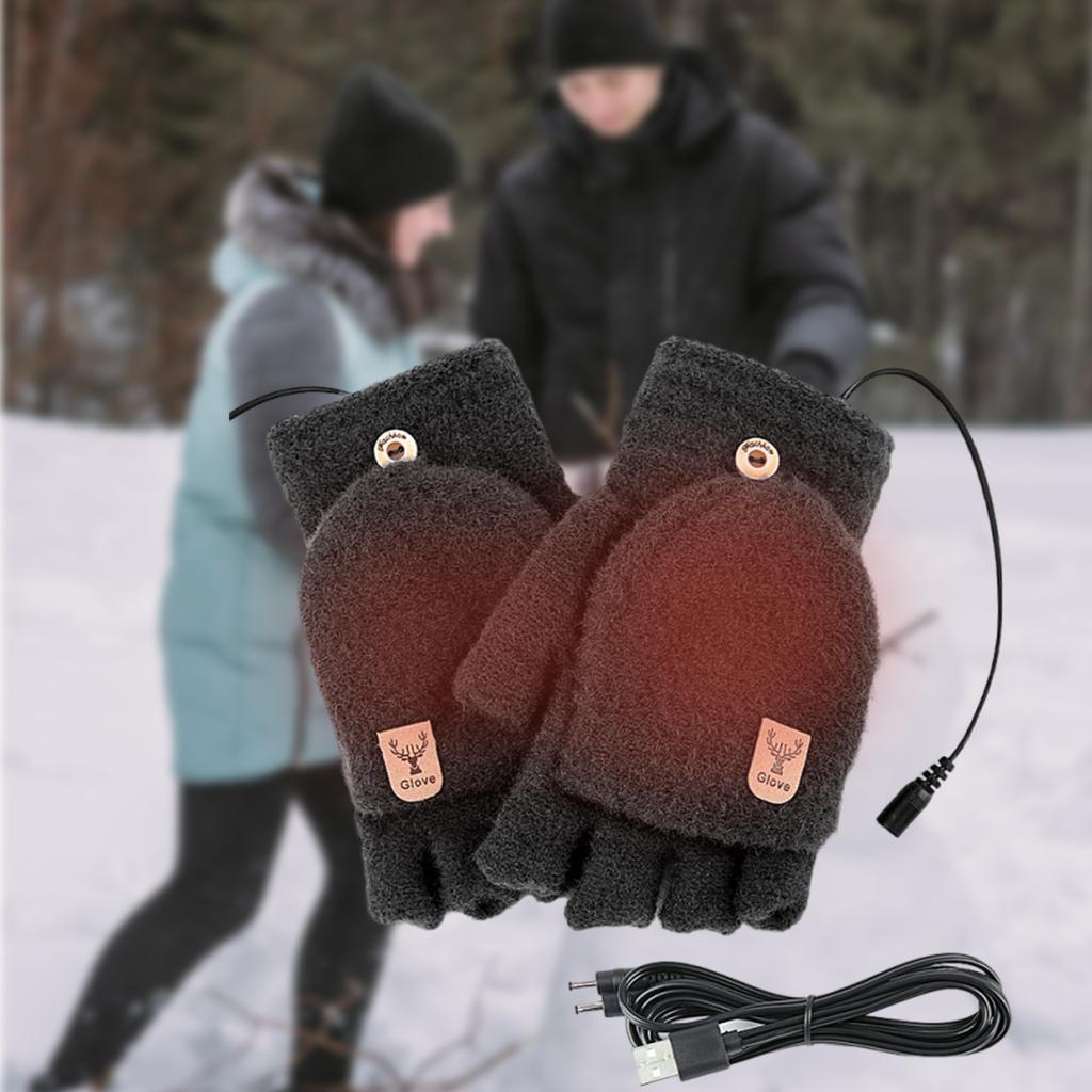 Electric Heated Gloves Outdoor Heating Thermal Glove Winter Windproof Heated Glove Half-Finger Thermal Gloves For Camping Hiking