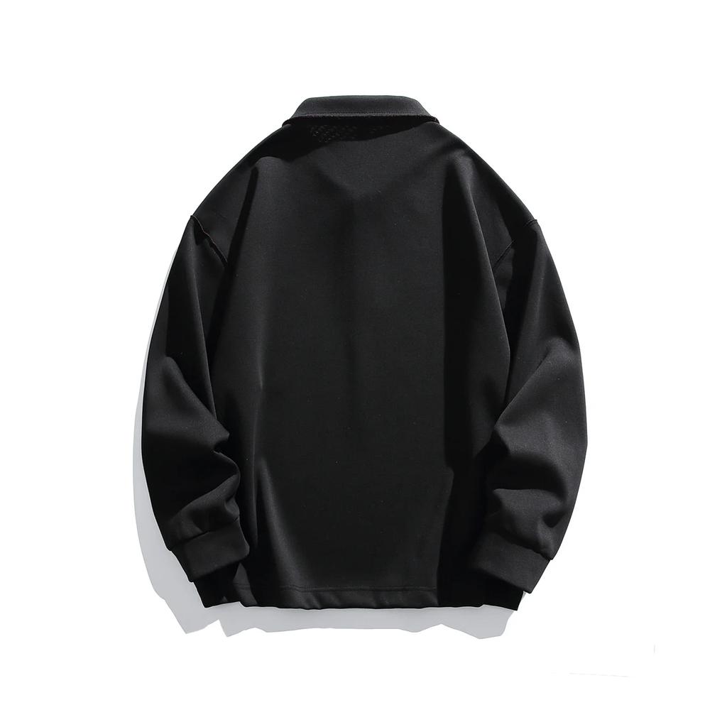 2026 Spring Men Loose Cotton Polo Shirt American Men Button Design Hoodies Man Turn-Down Collar Pullover Casual Unisex Uniform