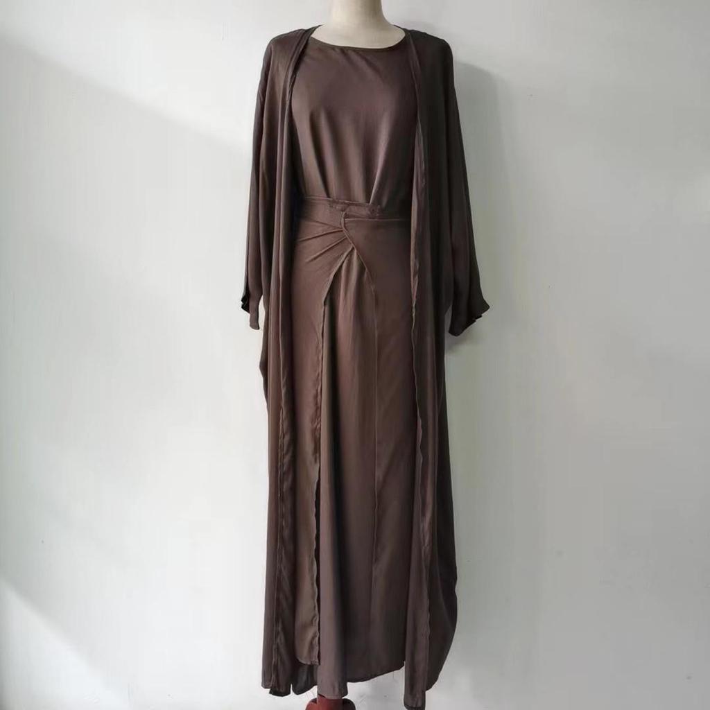 Elegant European & American Solid Color Cardigan Three-Piece Set for Middle East 