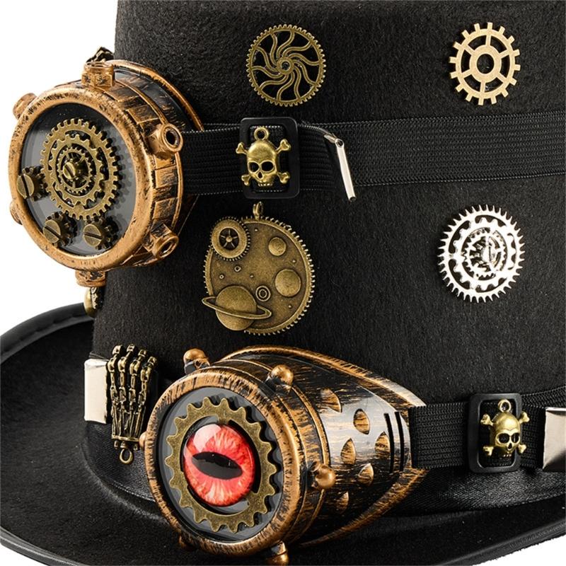 Victorian Steampunk Top Hat With Detachable Monocular Goggles Gothic Steampunk Headwear For Halloween Costume Parties