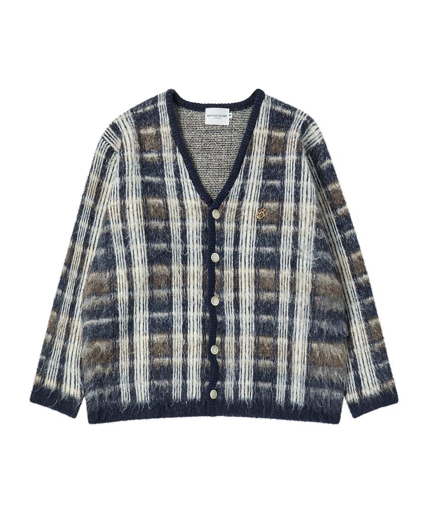 Beyond Closet Preppy Hairy Check Mohair Tough Cardigan Navy