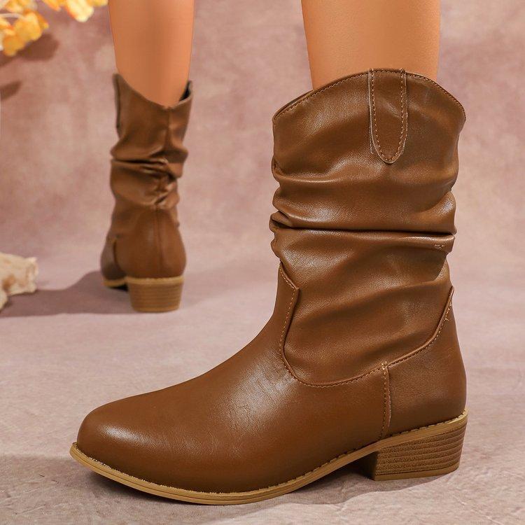 

Foreign trade new retro medium tube thin pile boots women s cross-border large size suede thick heel leather boots knight boots 43