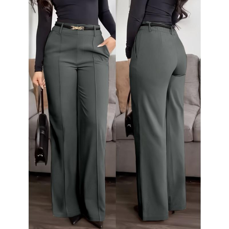 Pantaloni Lunghi da Donna a Gamba Dritta, Colore Unito, Tasche con Zip, per Lavoro e Pendolarismo