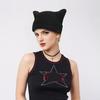 Crochet Cat Hat for Women Grunge Accessories Cat Ear Beanie Women Vintage Fox Hat Slouchy Beanies Women