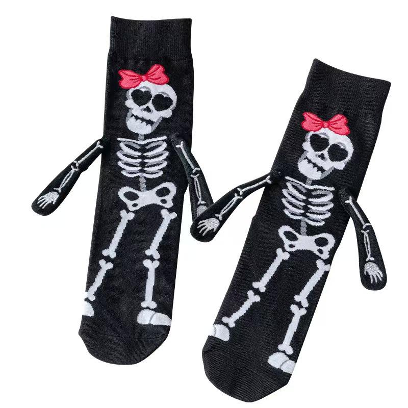 Fun Halloween Socks Spooky Magnetic Hand-Holding Hands Socks Creative Cute Bat Socks Mid-Calf Cotton Socks Couple Socks Gift